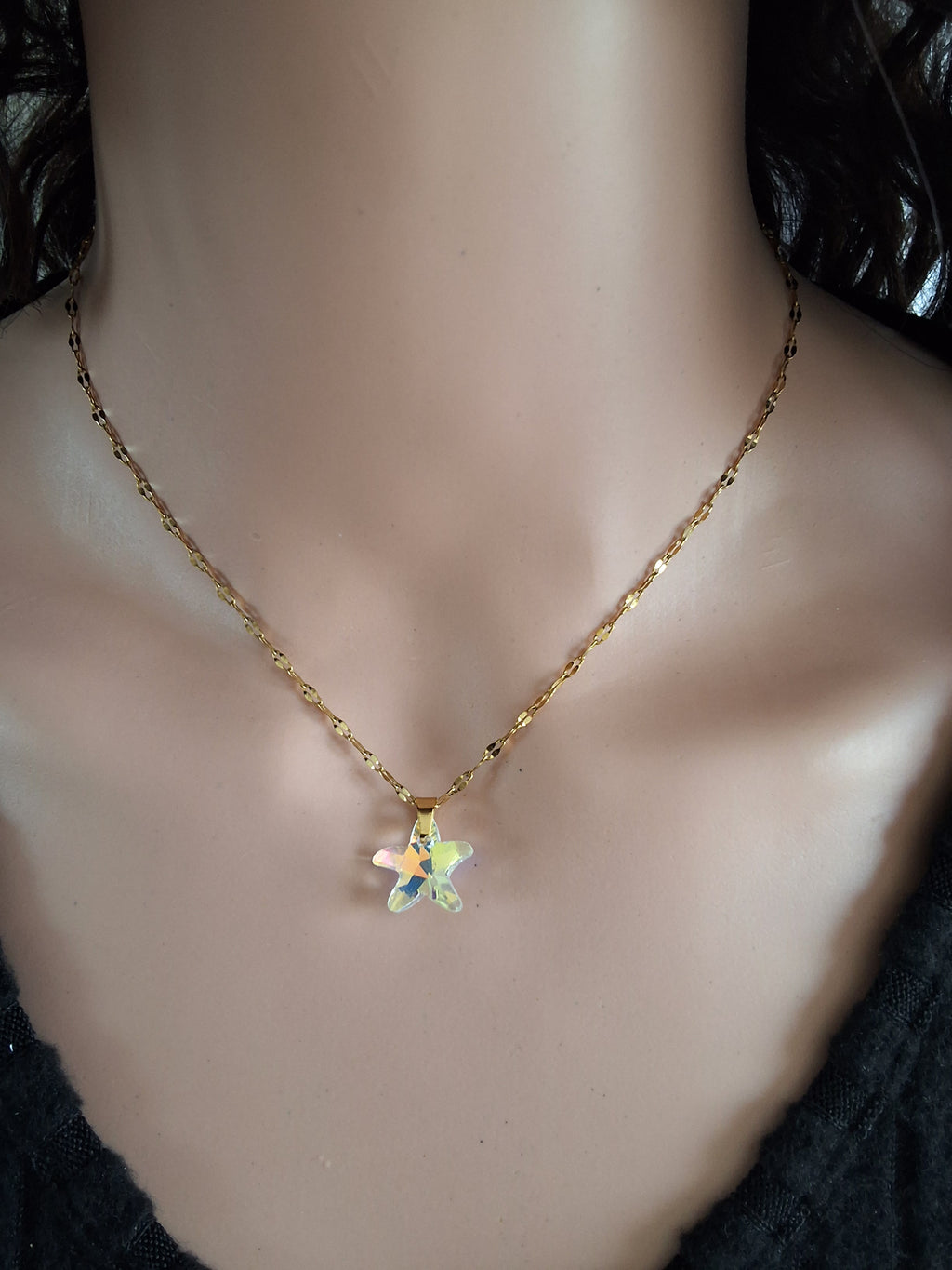 Collier petite étoile de mer en cristal or 2