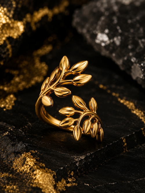 Bague 2 feuilles rameaux dorés