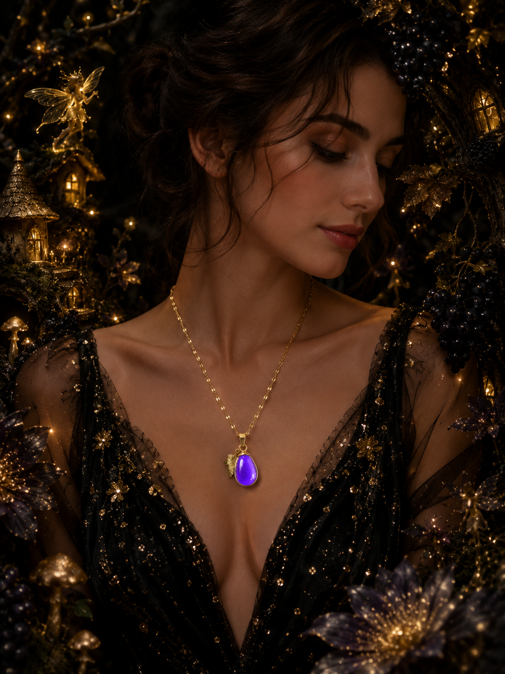 Collier petit raisin Mauve — Grappe Enchantée