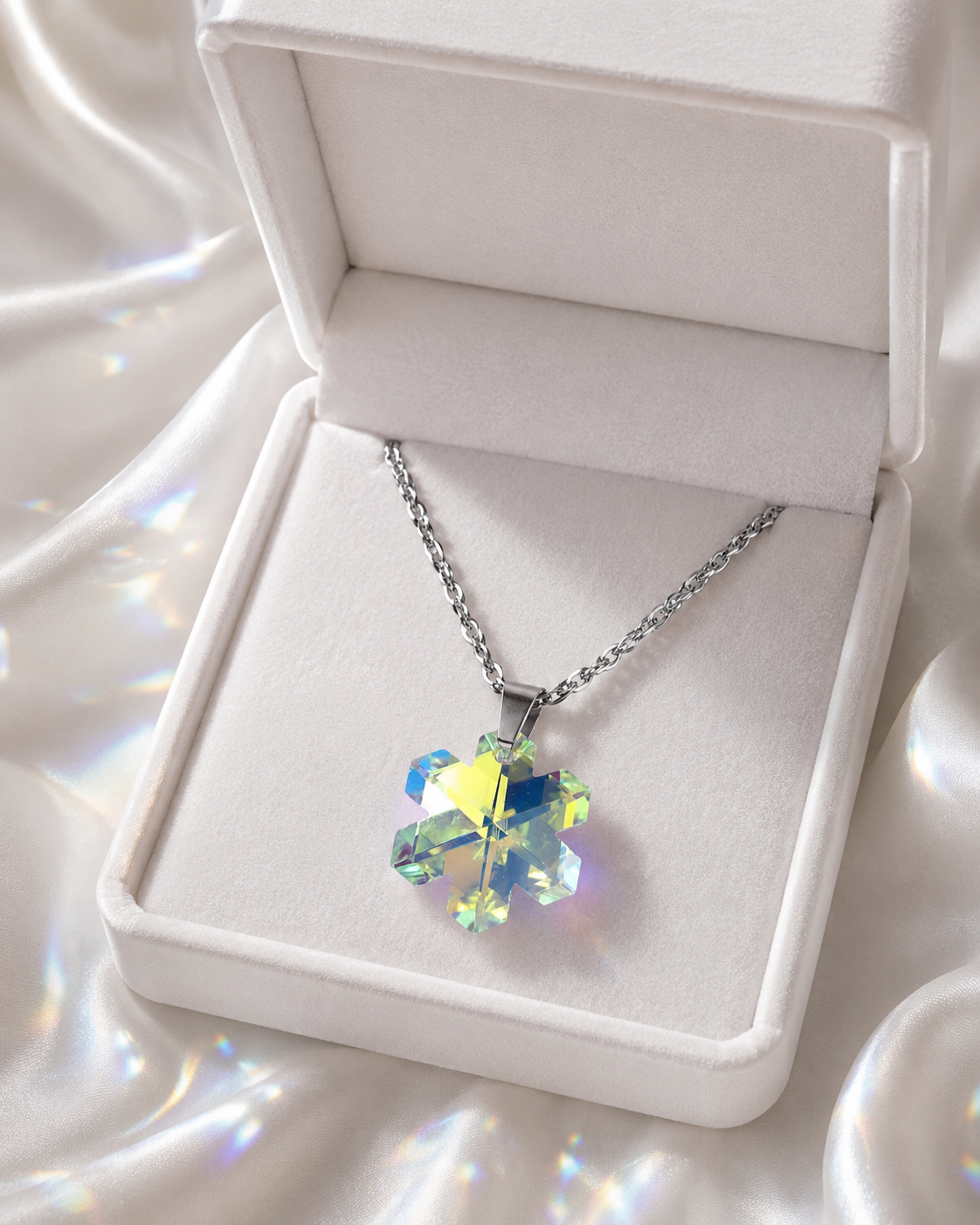 Le collier gros flocon de neige en cristal argenté ...
