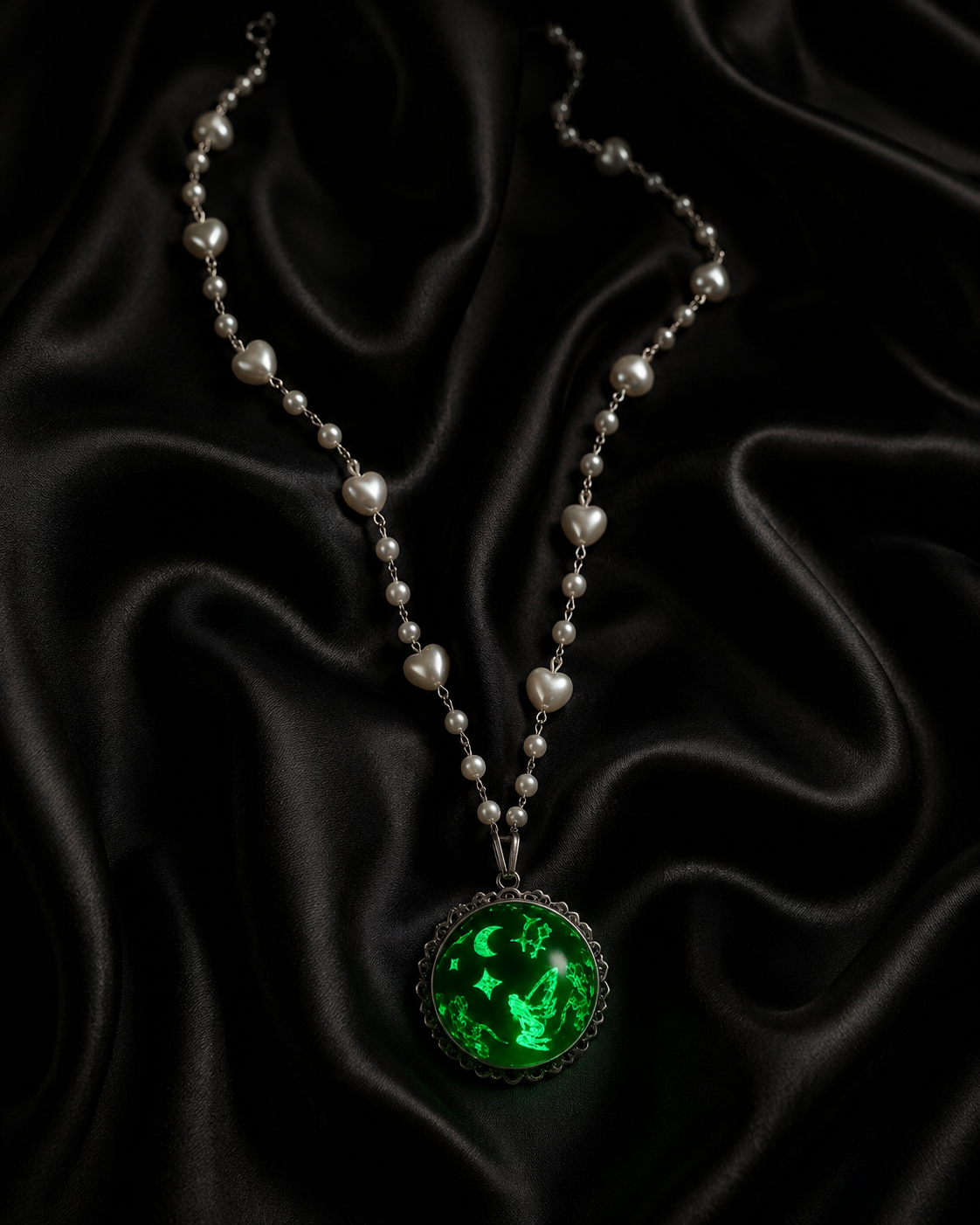 Collier rond à dentelle avec grosse perle blanche de la fée stellia