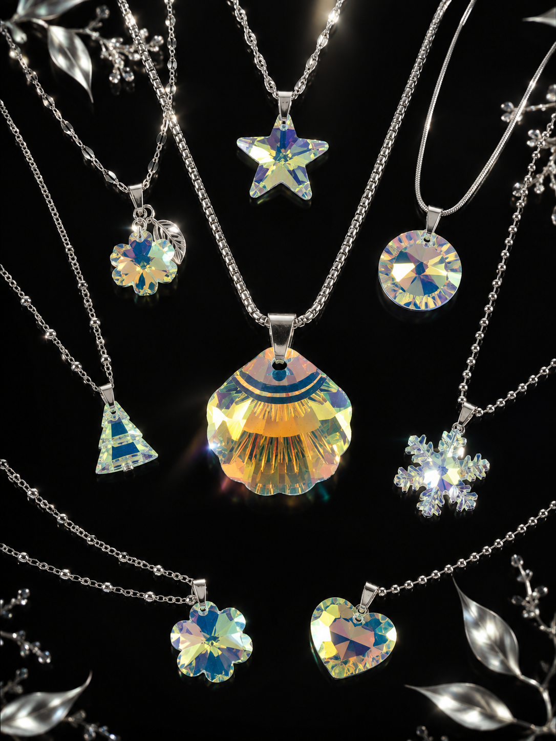 Présentation de la collection des colliers en cristal argenté