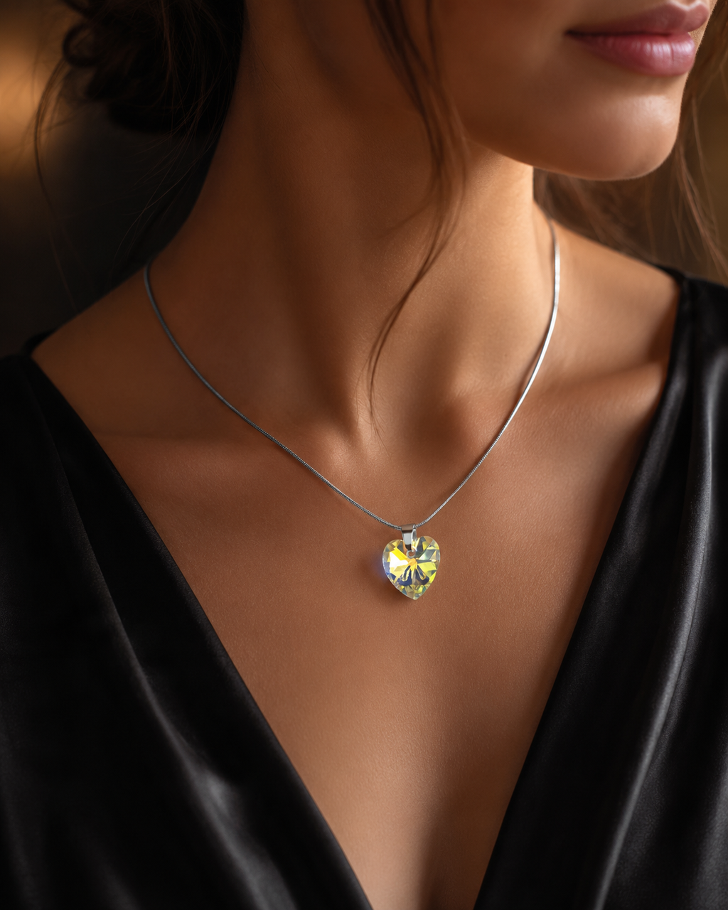 Le collier petit cœur enchanté en cristal argenté