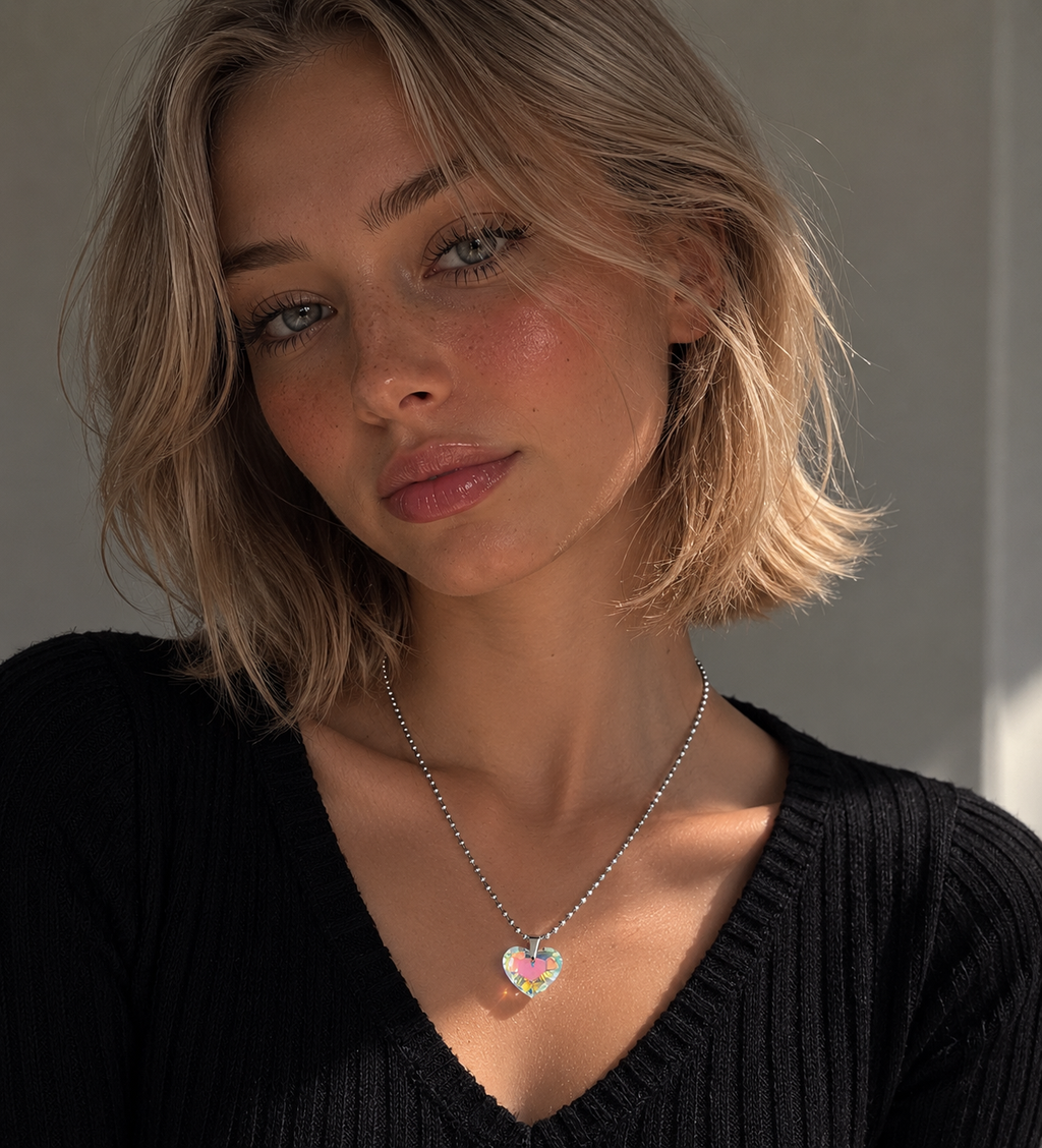 Collier gros cœur en cristal argent