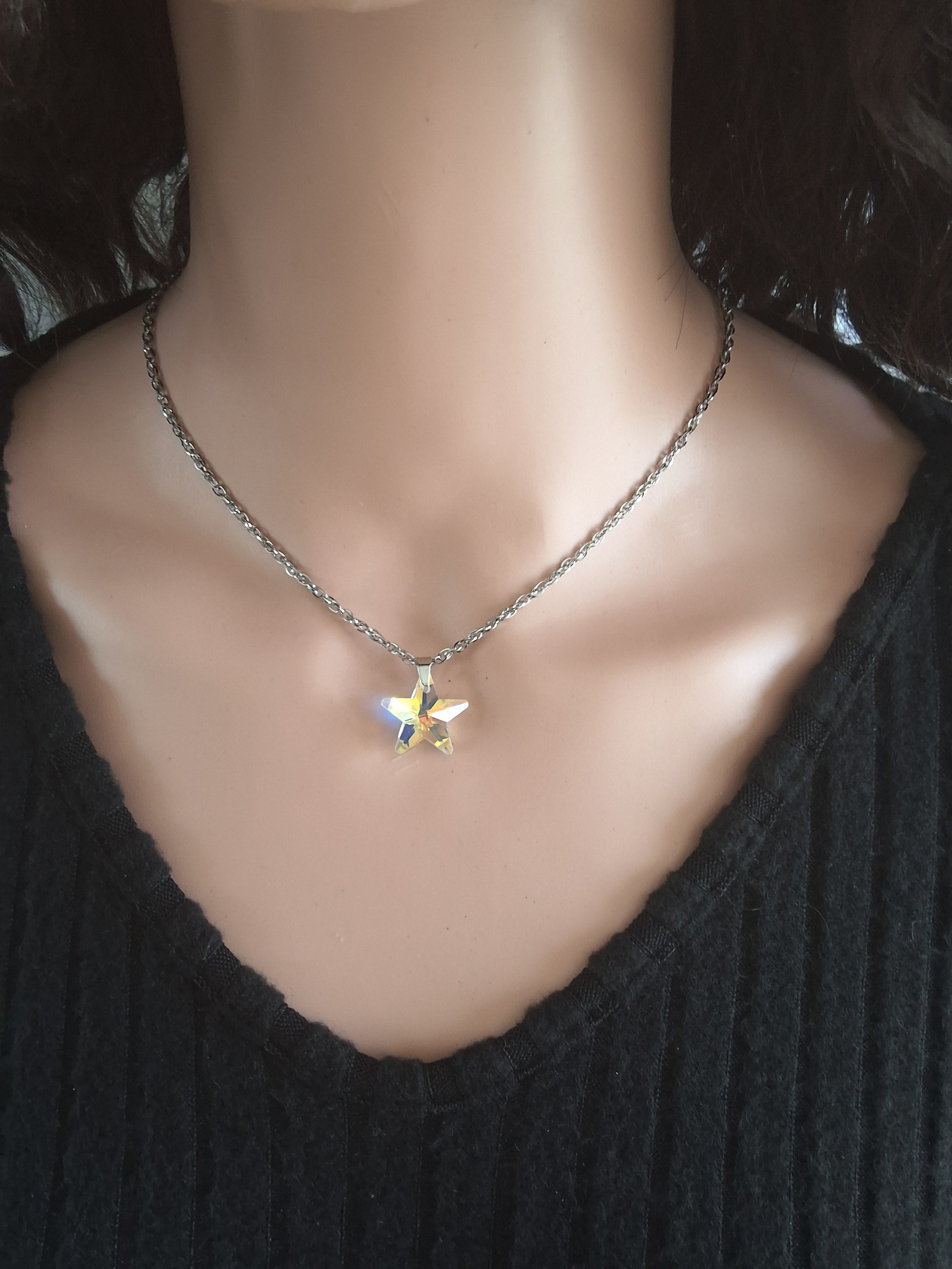 Collier grosse étoile du ciel en cristal argent