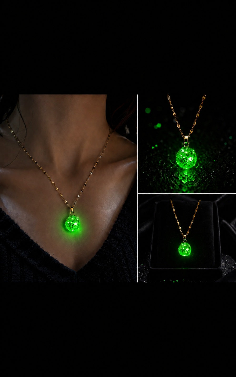 Collier or enchanté prunelle verte