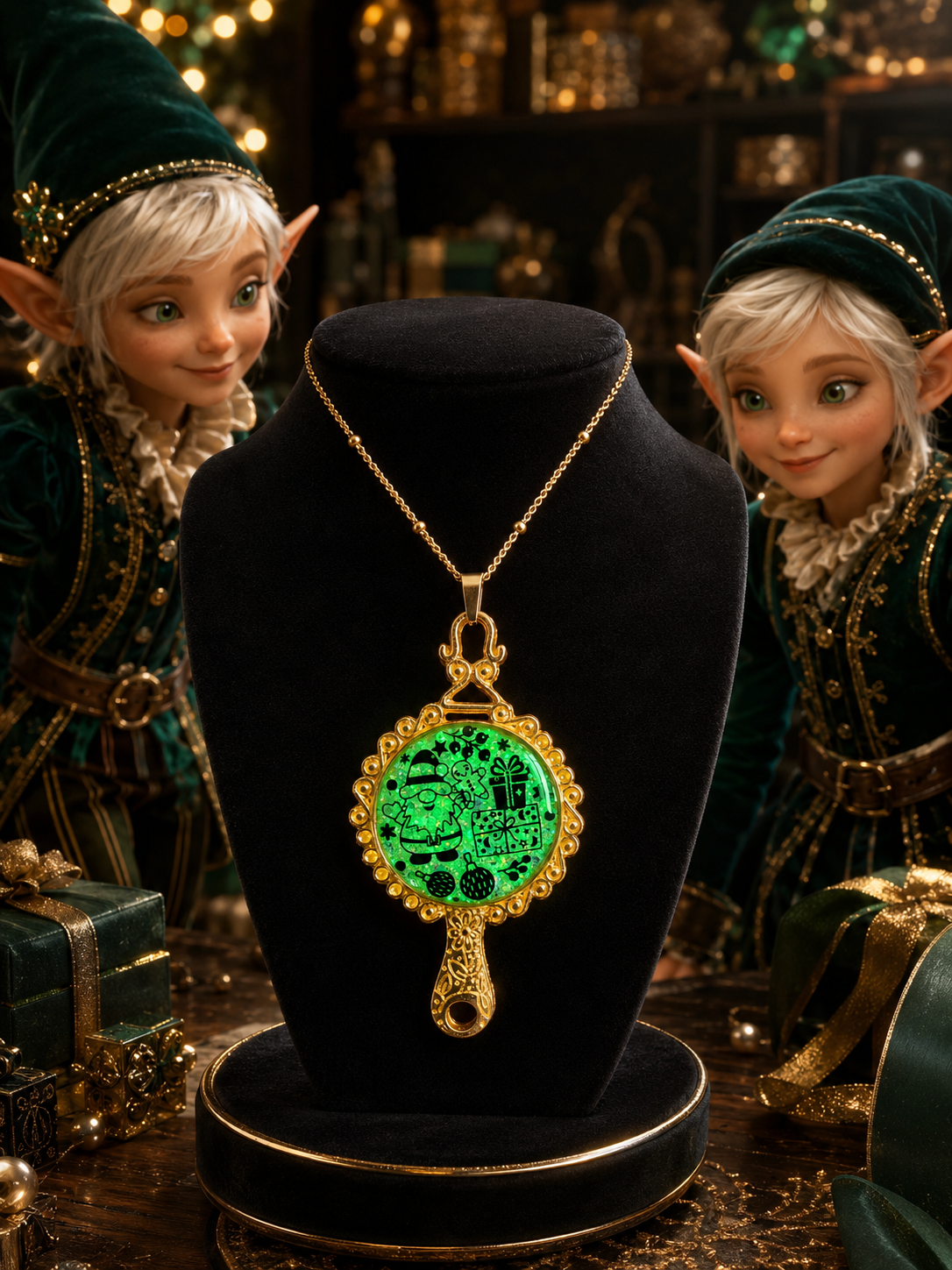 Collier Féerie de Noël Fluorescent – Création Artisanale Plaquée Or 18 Carats
