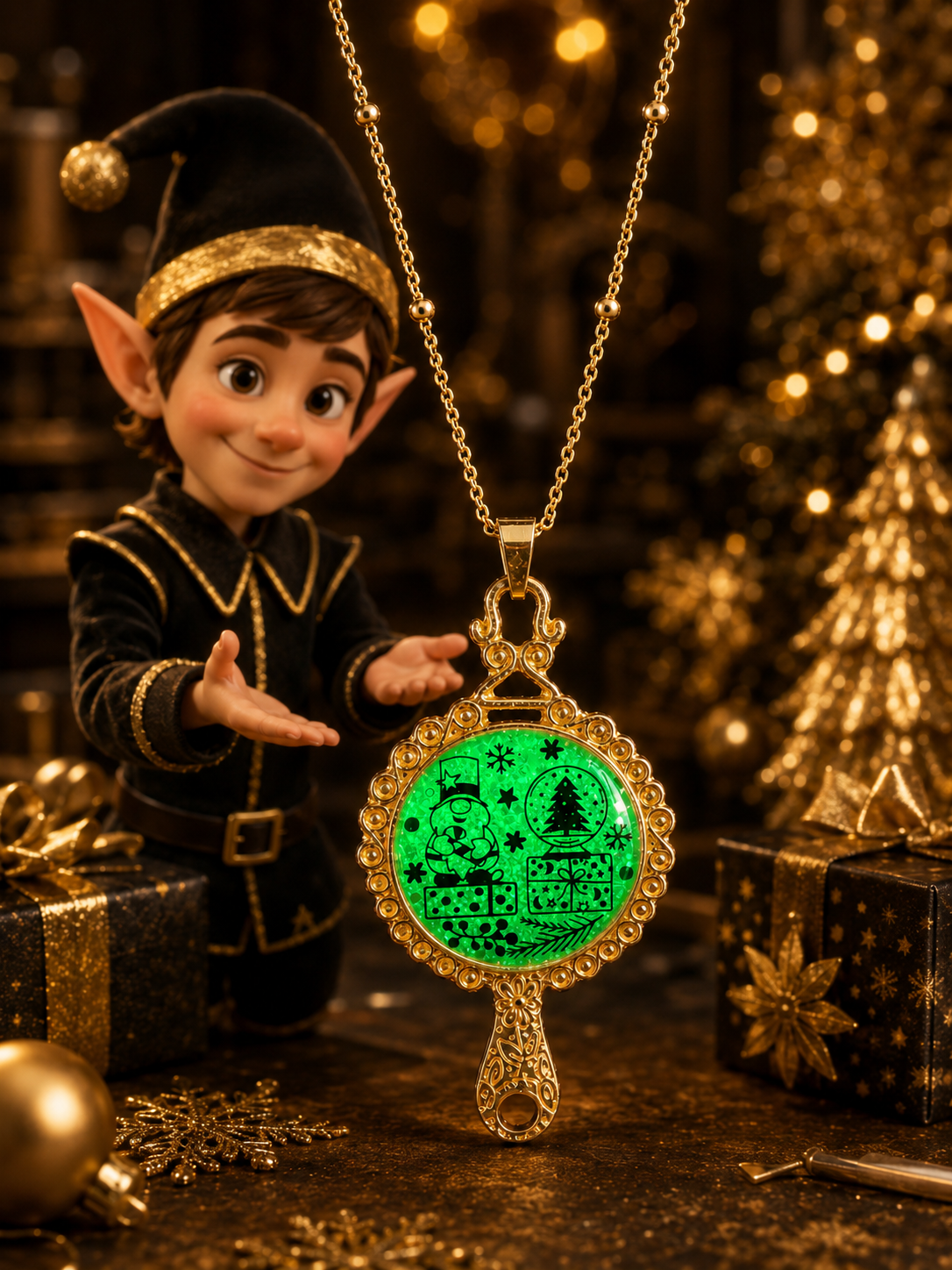 Collier La Magie de Noël Fluorescent – Création Artisanale Plaquée Or 18 Carats