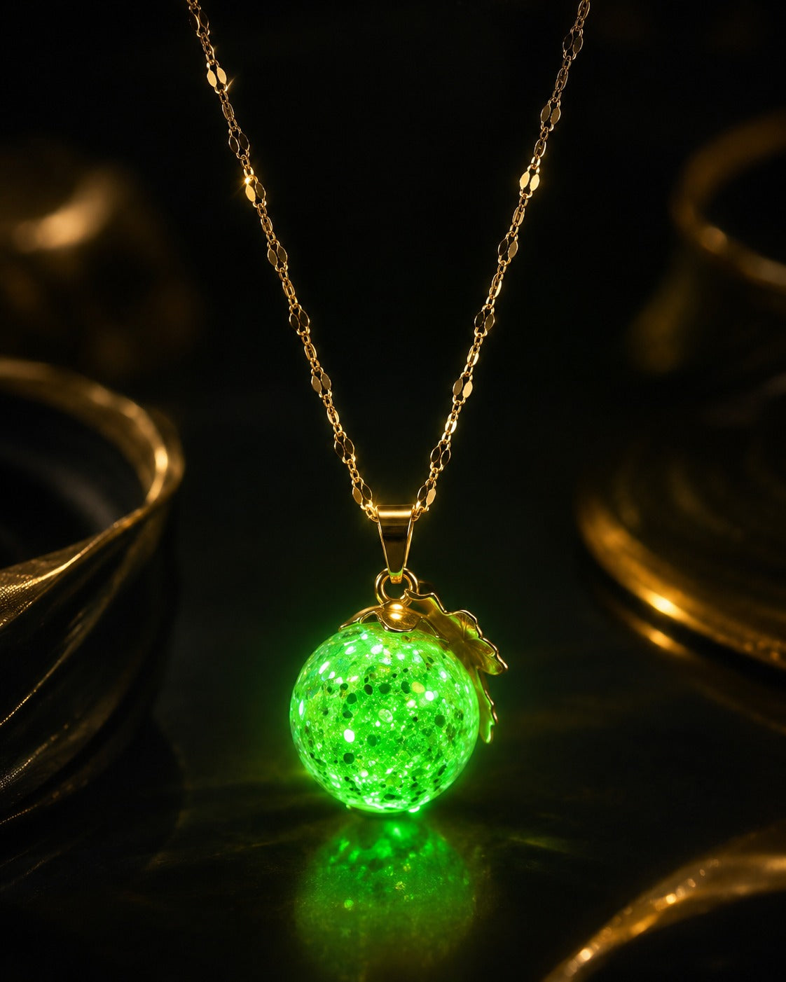 Collier or melon enchanté vert