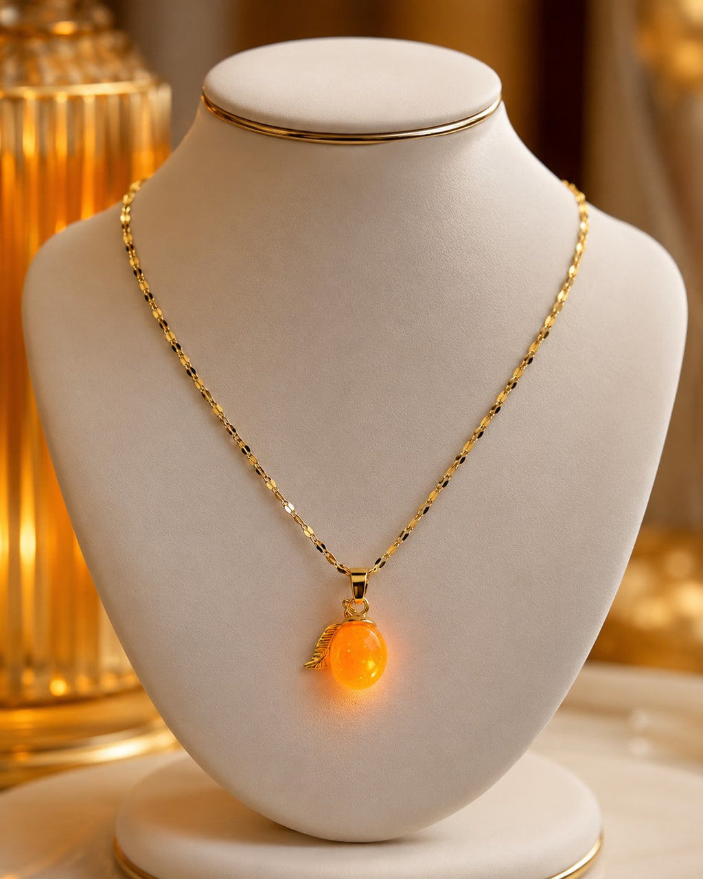 Collier or abricot enchanté orange