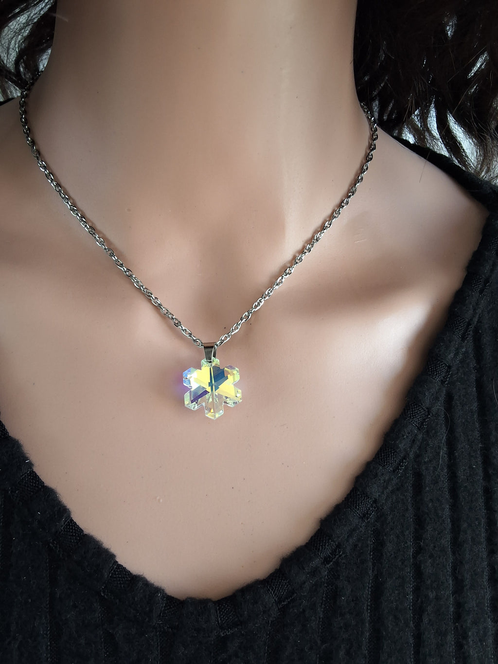 Collier gros flocon de neige en cristal argent
