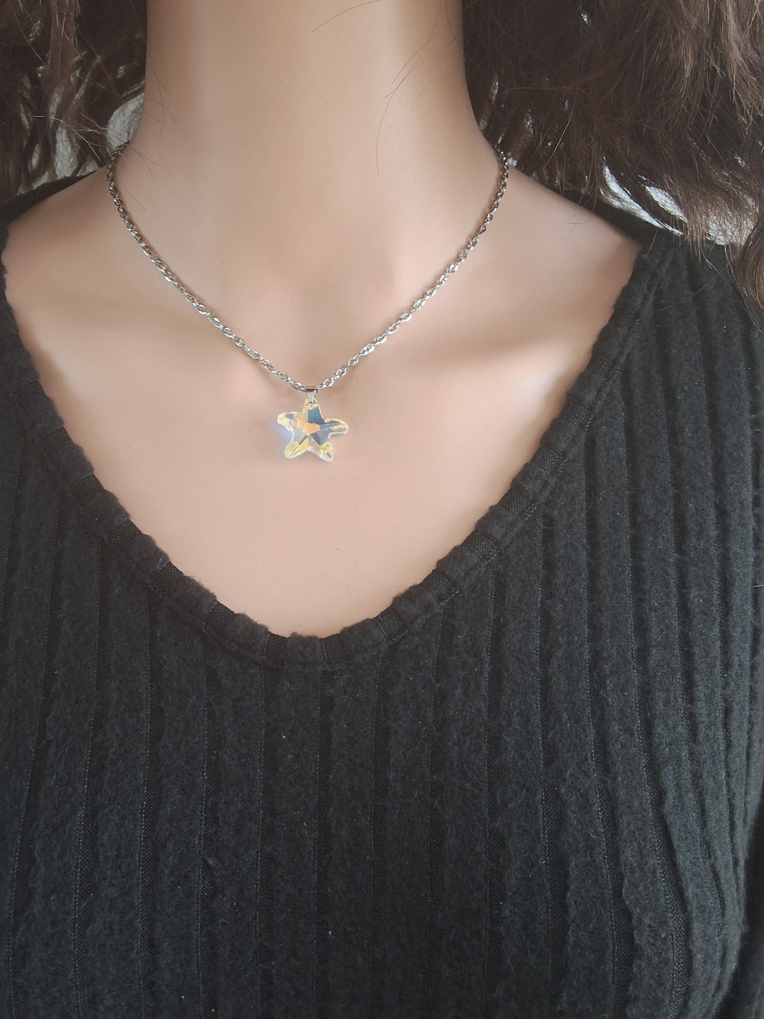 Collier grosse étoile de mer en cristal argent