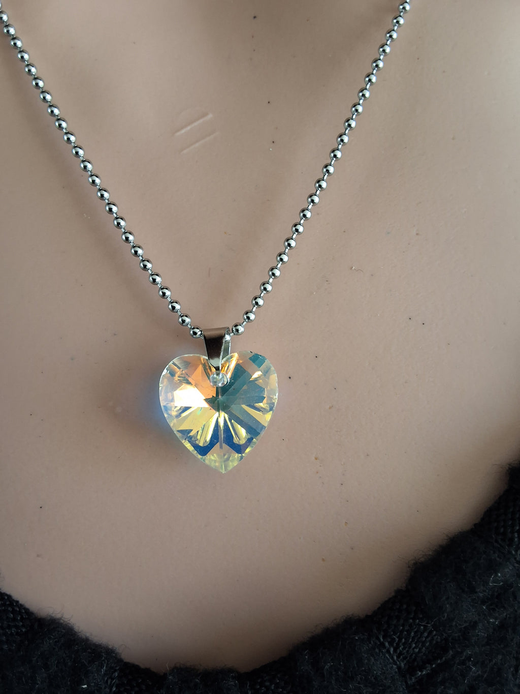 Collier petit cœur en cristal argent