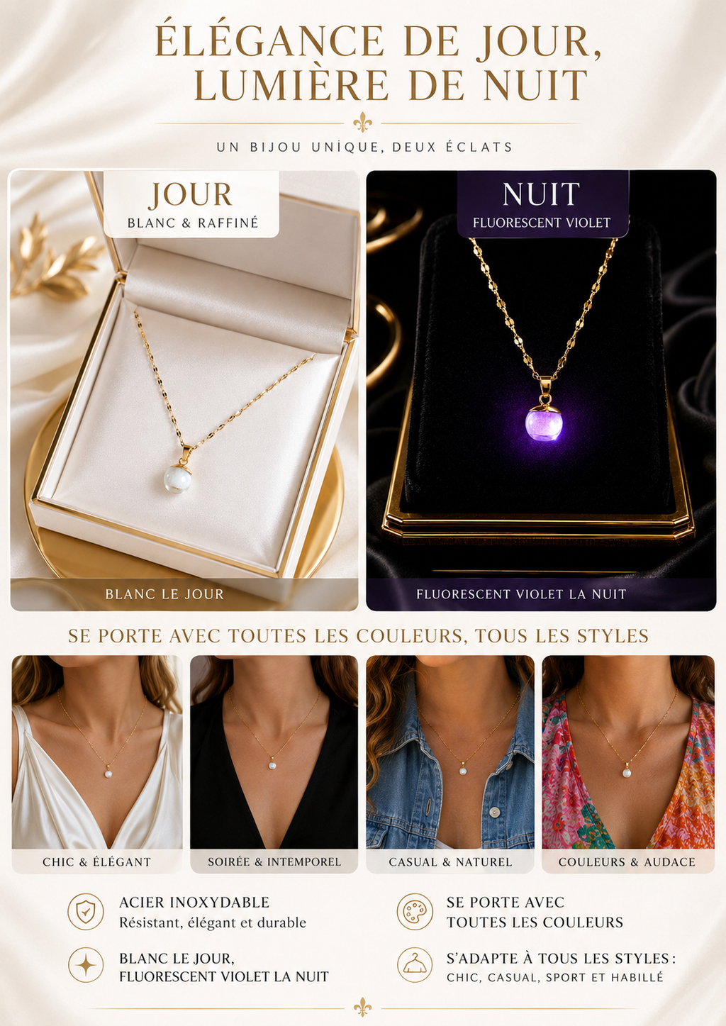 Collier or myrtille enchantée violette