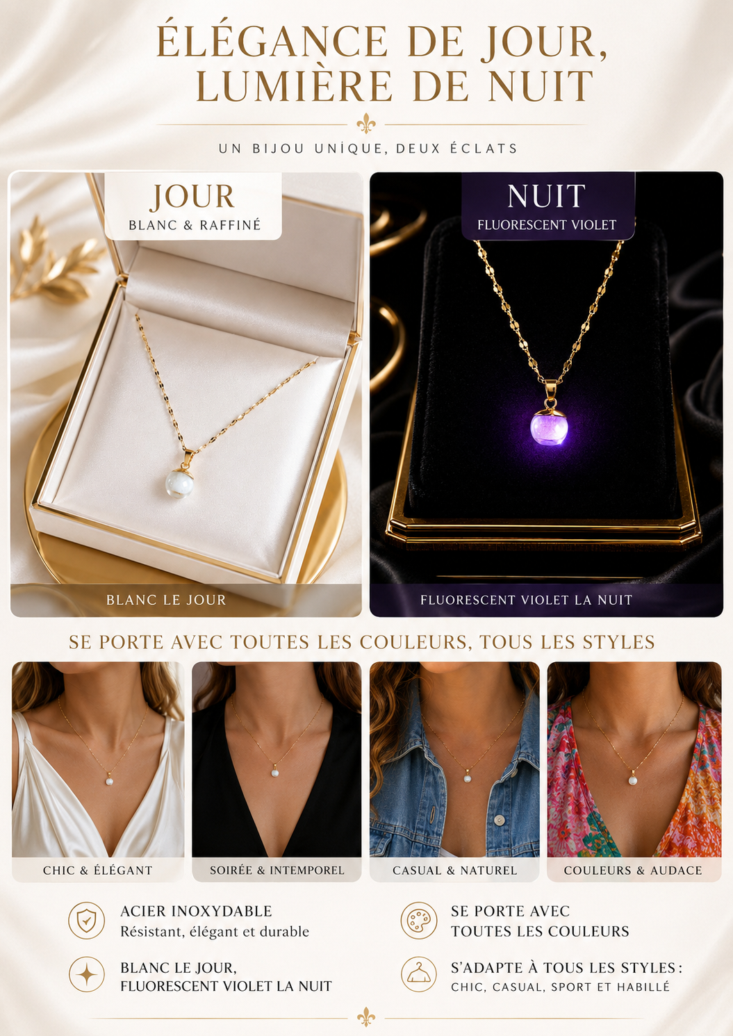 Collier or myrtille enchantée violette