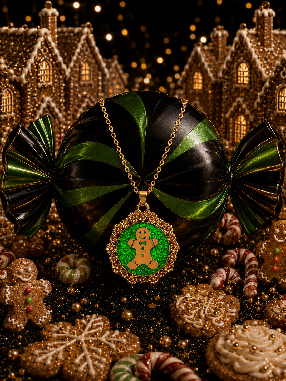Collier Petit Biscuit fluorescent doré – Chaîne courte Lueur