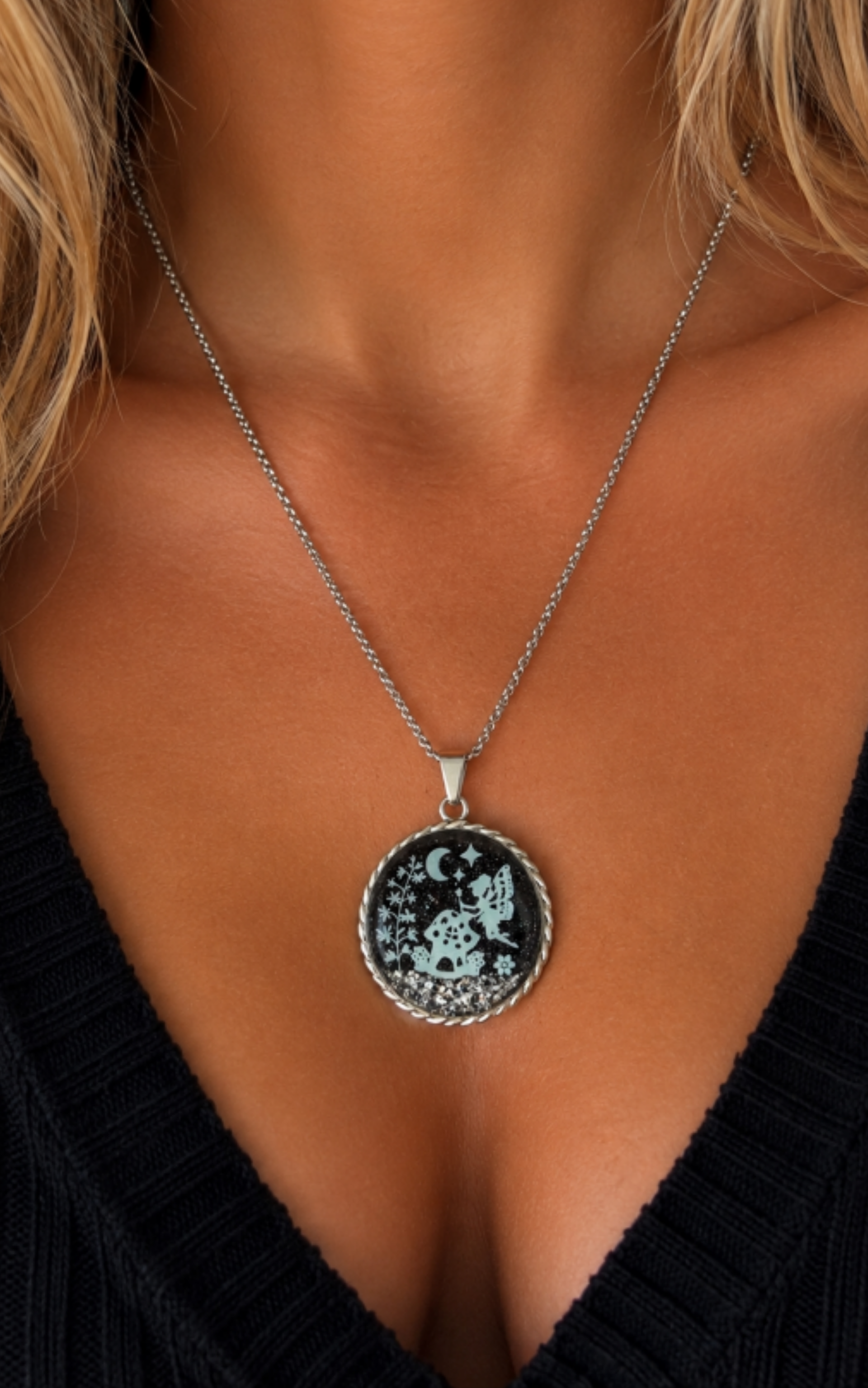Collier avec pendentif rond à corde de la fée félicia argent