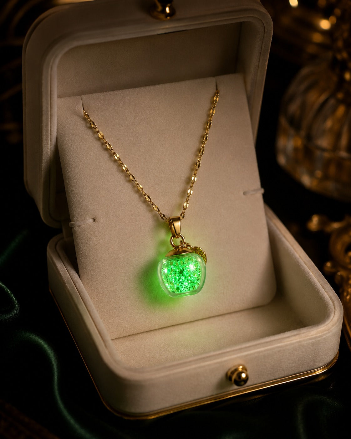 Collier or enchanté pomme verte