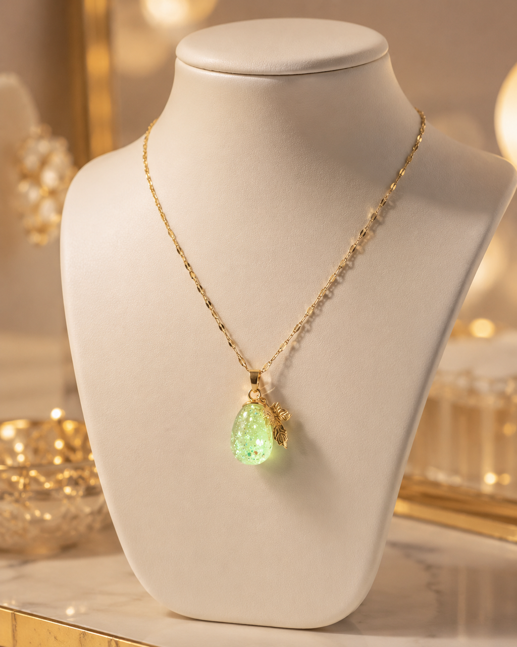 Collier or enchanté de raisin vert