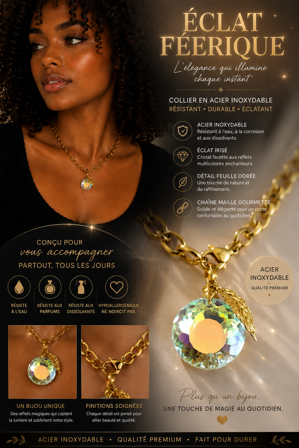 Collier orange en cristal