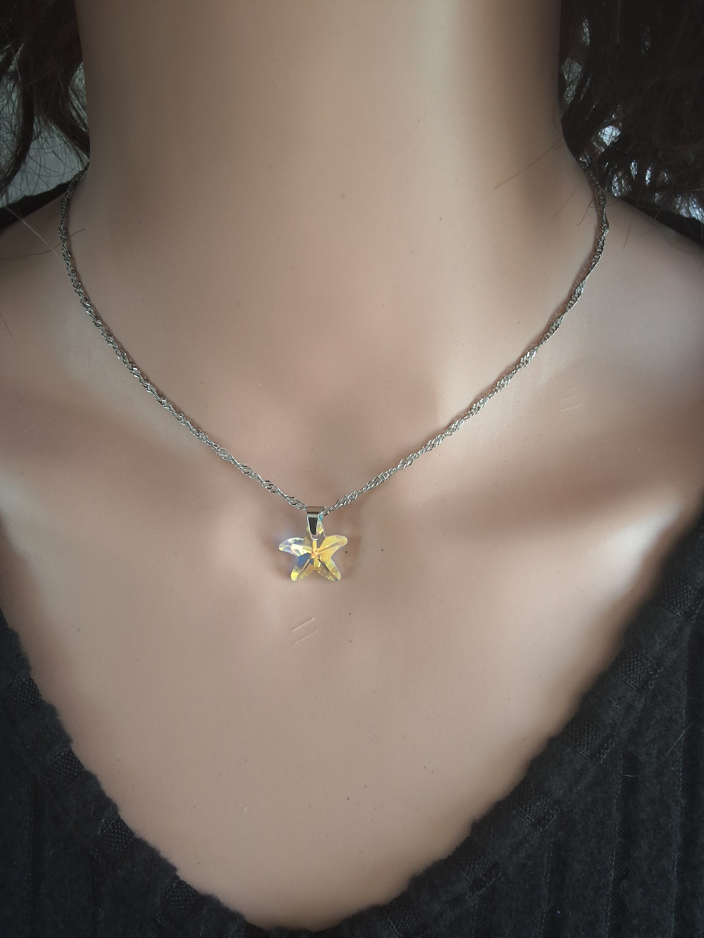 Collier petite étoile de mer 2 en cristal argent