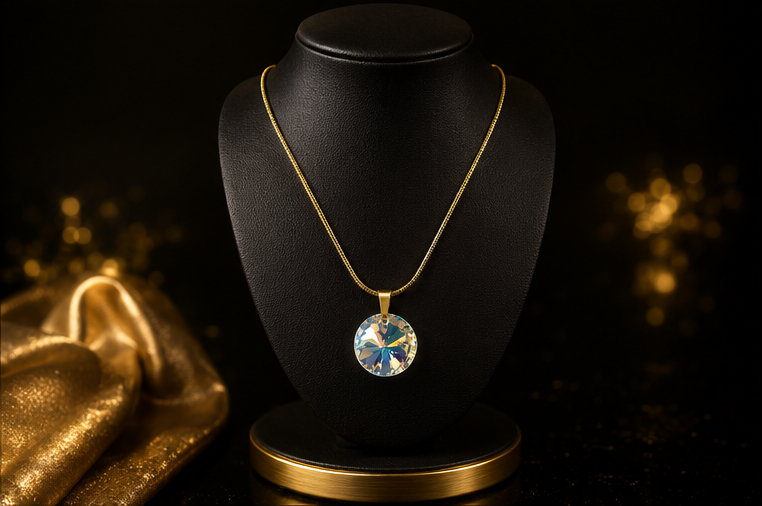 Le collier disque en cristal doré