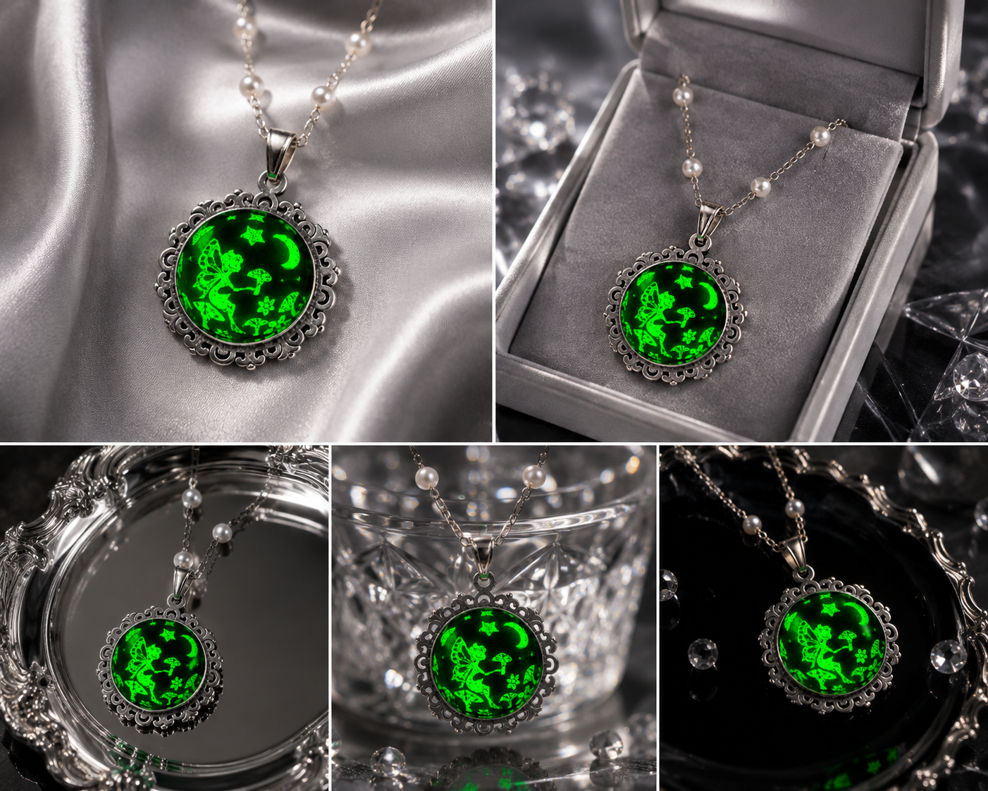 Collier rond dentelle moyenne perle de la fée préline.