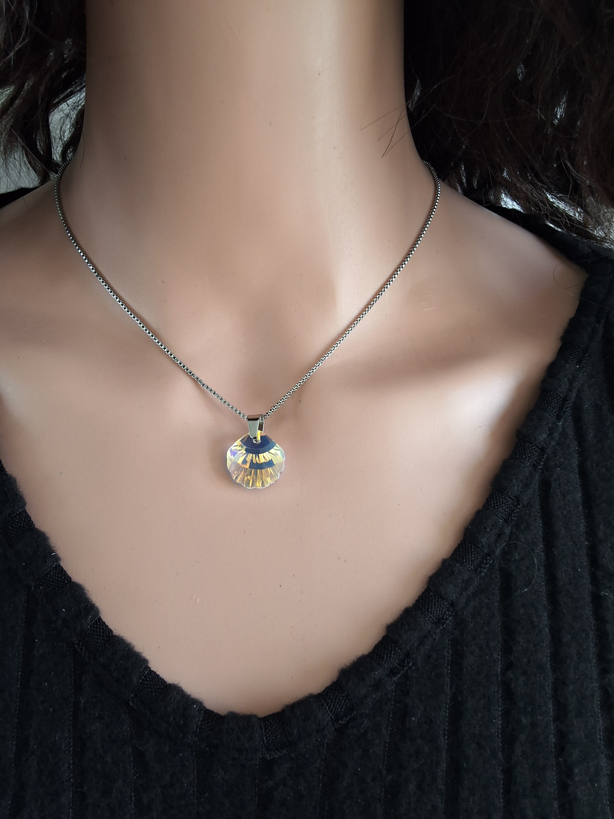 Collier coquillage en cristal argent