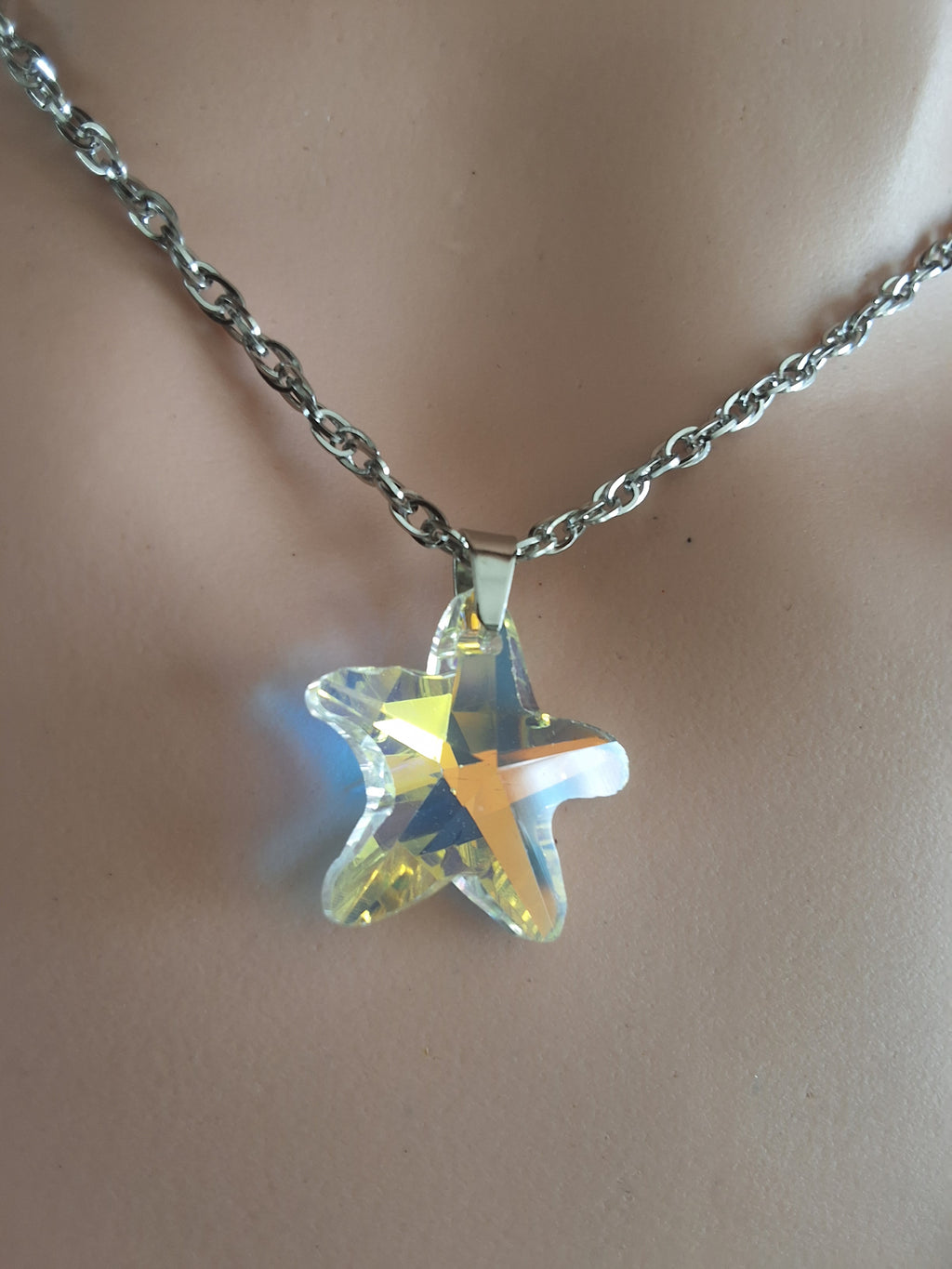 Collier grosse étoile de mer en cristal argent