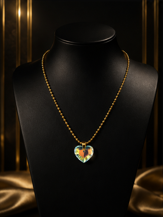 Le collier gros cœur en cristal doré