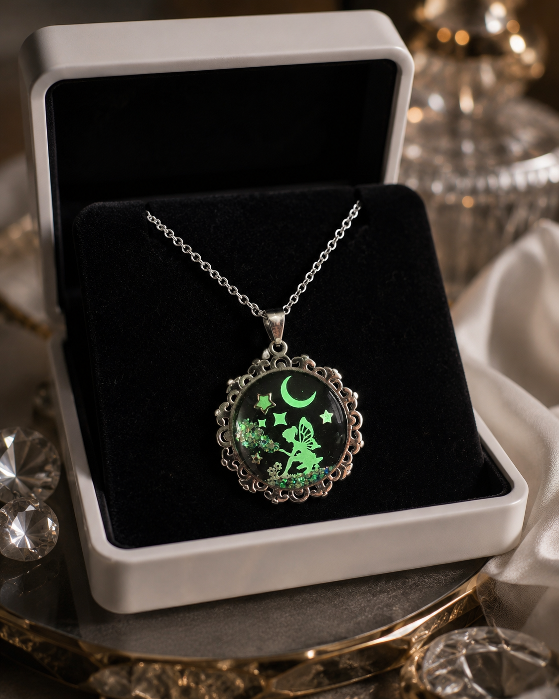 Collier de la fée luna avec tornade sur grosse perle magique