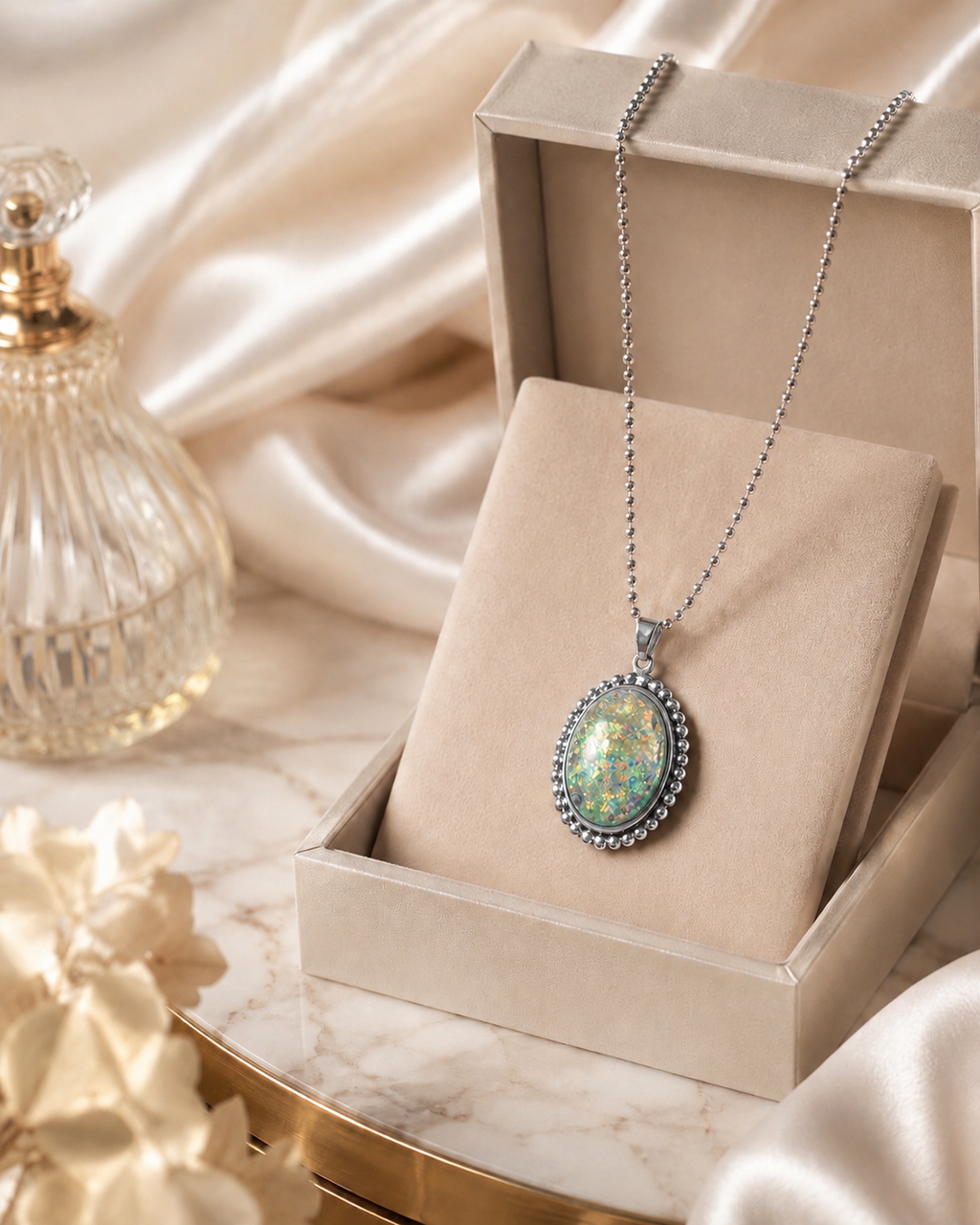 Collier imitation opale extra plat