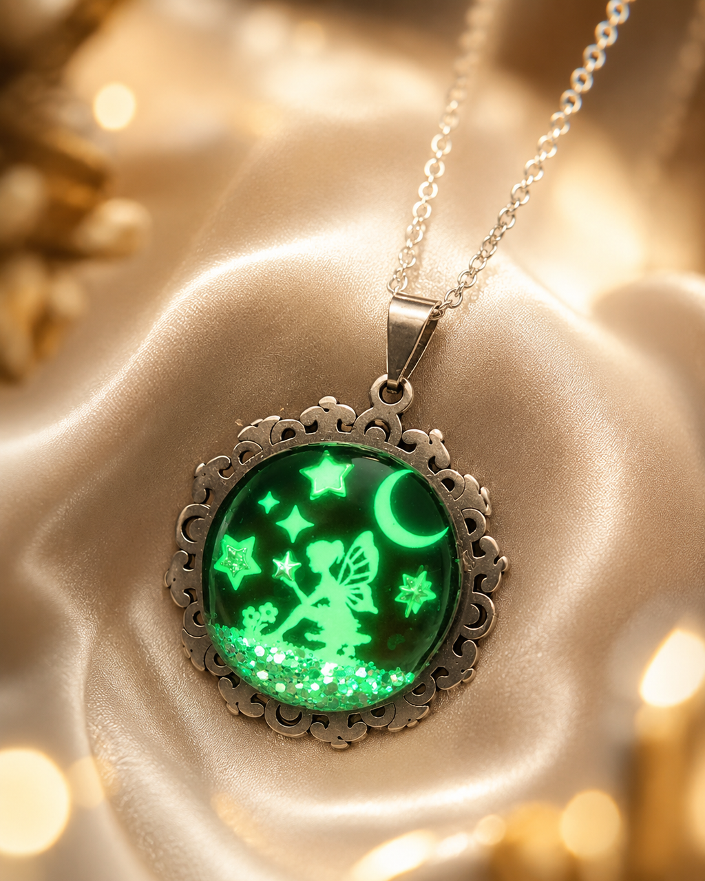 Collier de la fée luna avec grosse perle magique sous les étoiles