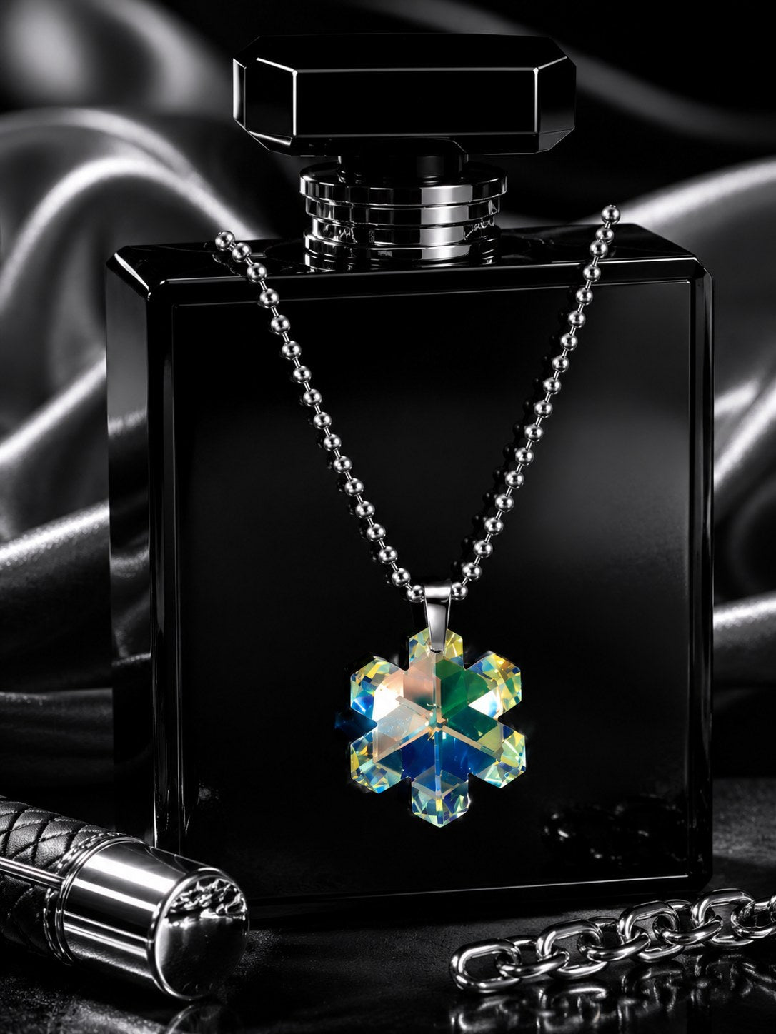 Le collier gros flocon hivernal en cristal argenté