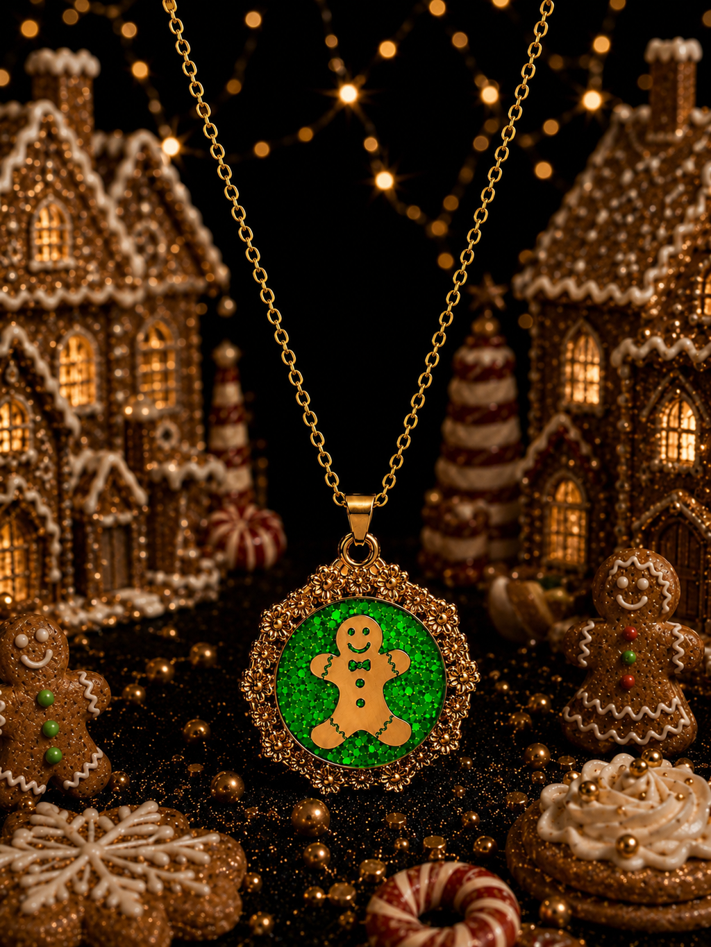 Collier Petit Biscuit fluorescent doré – Chaîne courte Lueur