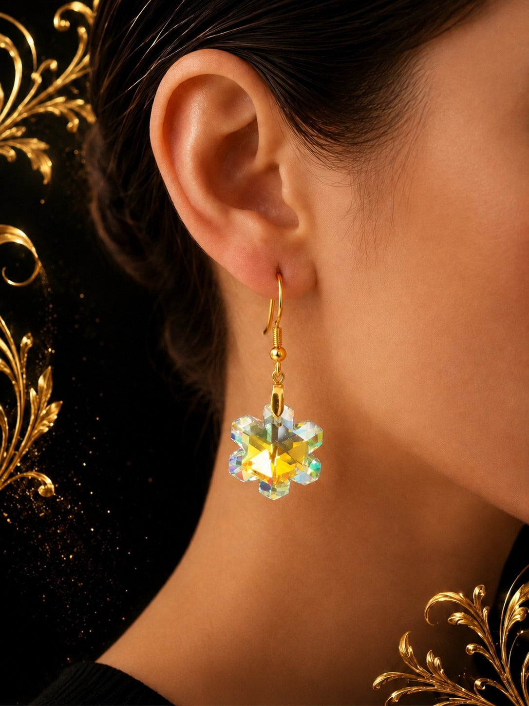 Boucles d’oreilles flocon en cristal irisé – Lumière précieuse