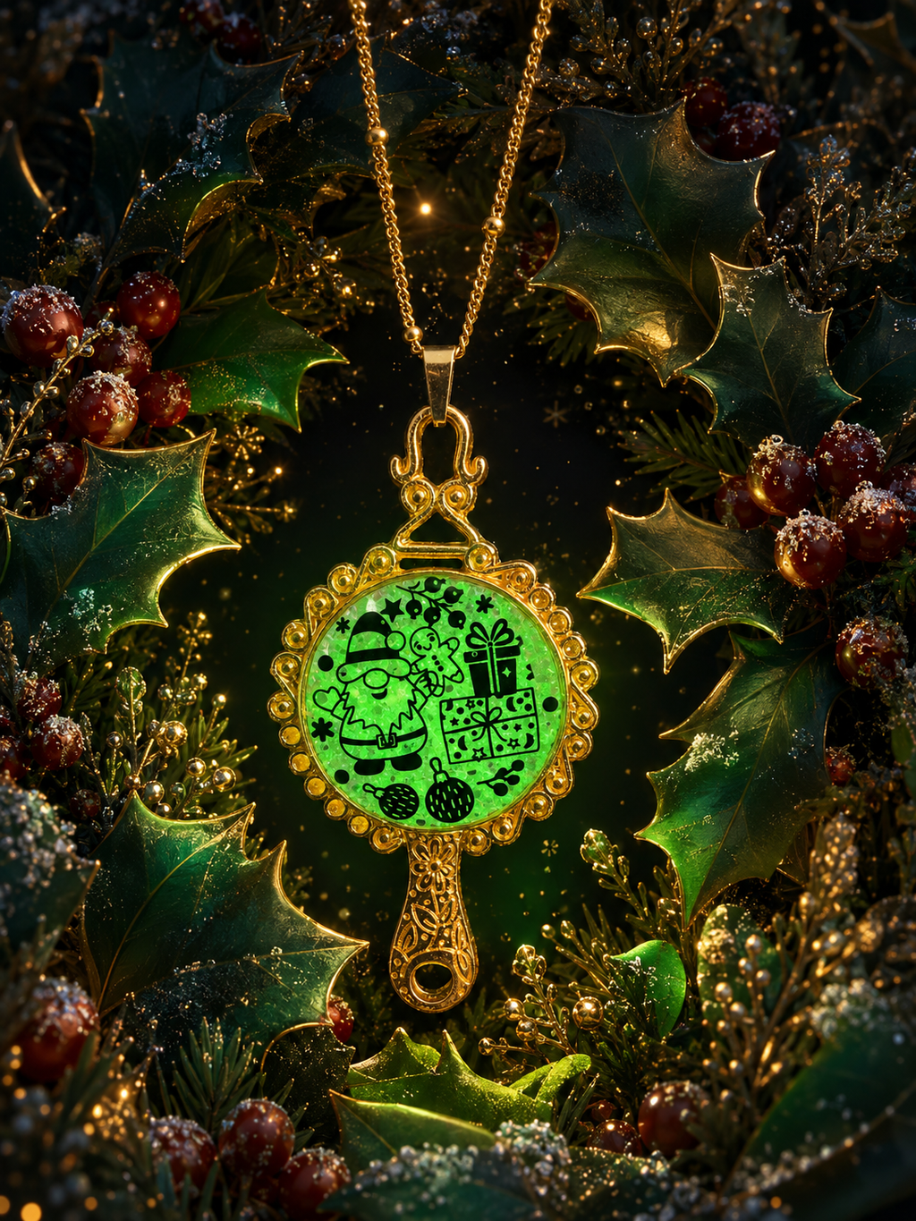 Collier Féerie de Noël Fluorescent – Création Artisanale Plaquée Or 18 Carats
