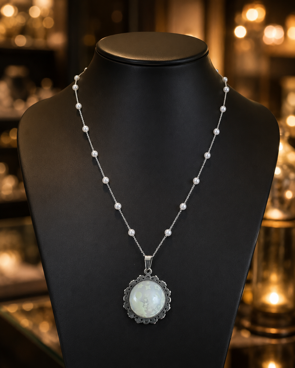 Collier rond à dentelle moyenne perle blanche de la fée jadelia
