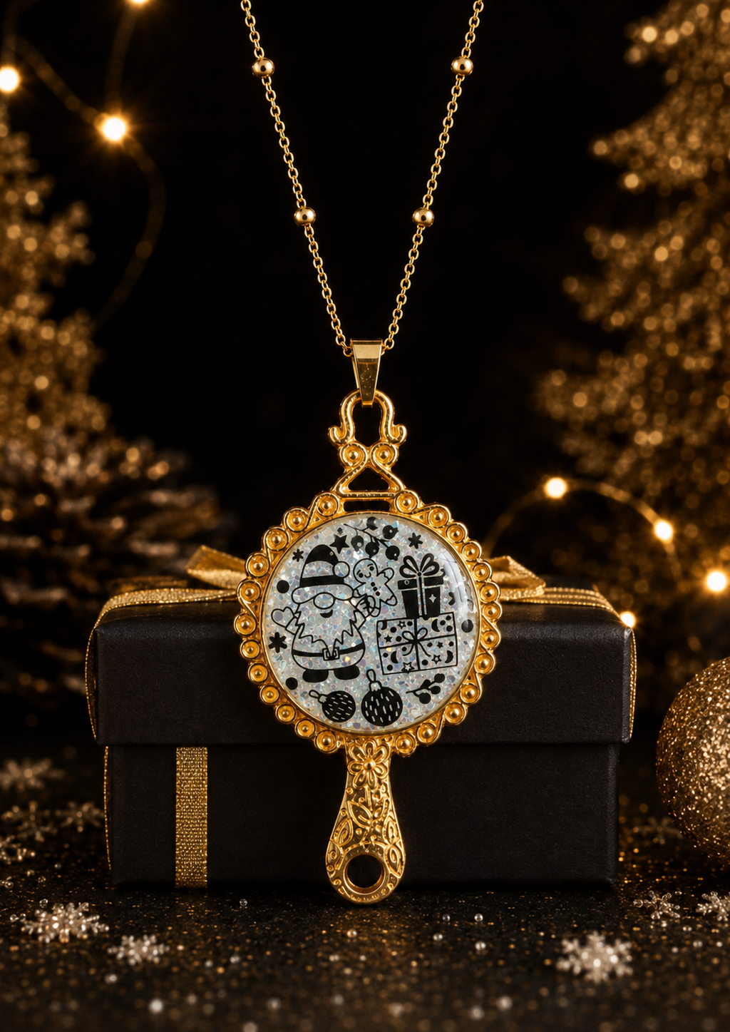 Collier Féerie de Noël Fluorescent – Création Artisanale Plaquée Or 18 Carats