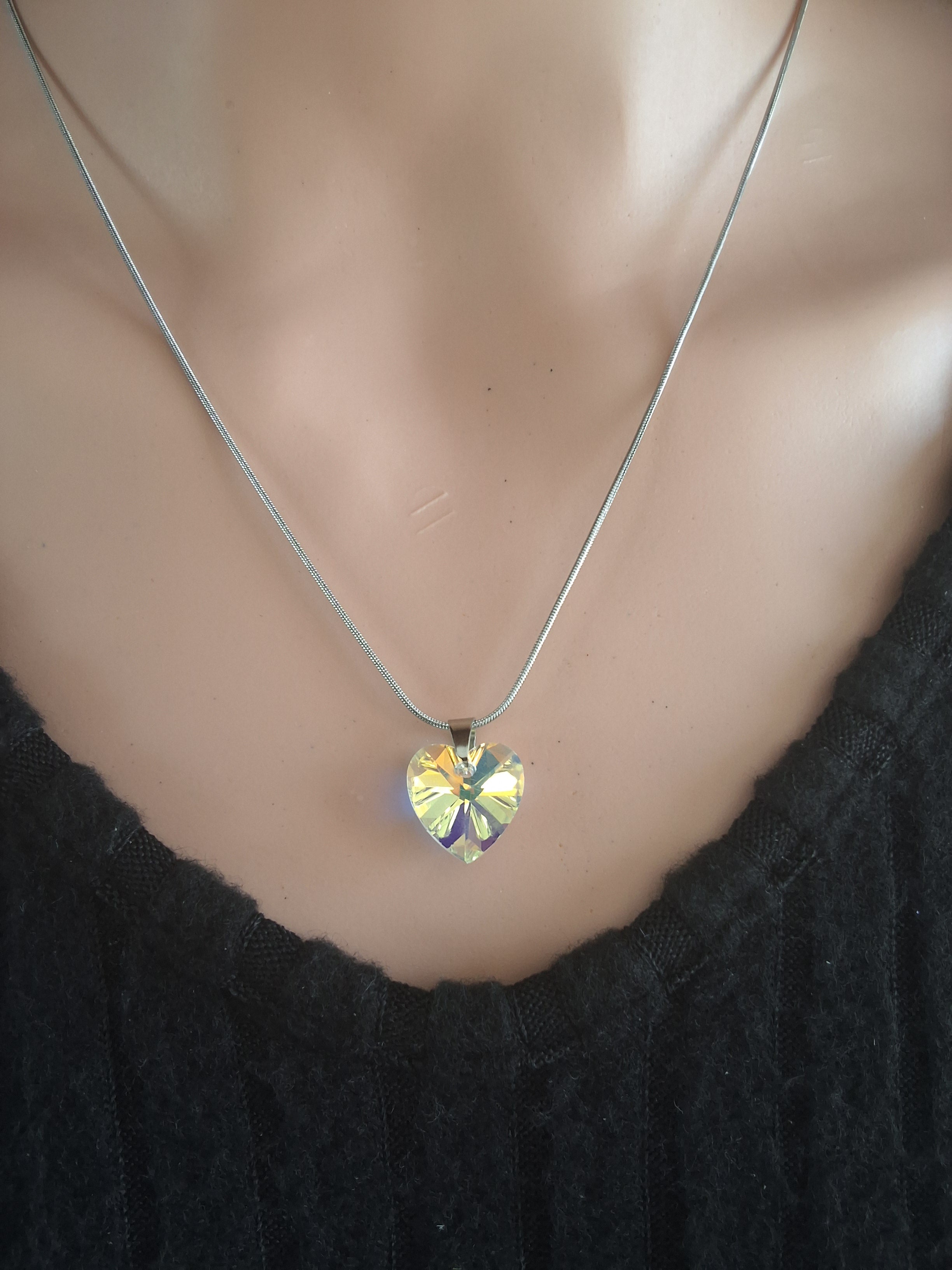 Collier petit cœur en cristal argent