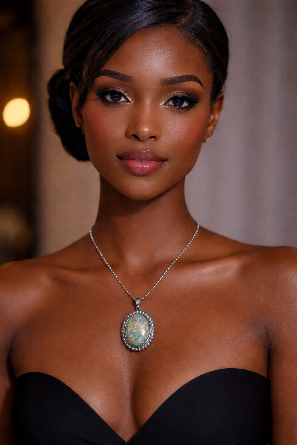Collier imitation opale plat
