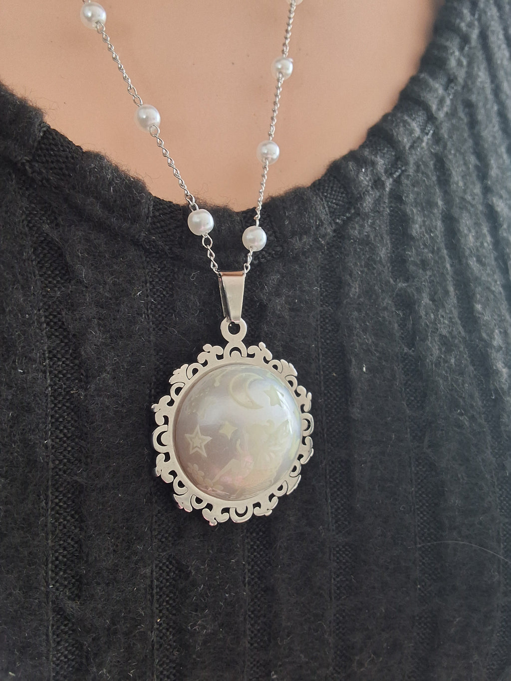 Collier rond à dentelle moyenne perle blanche de la fée penny 2