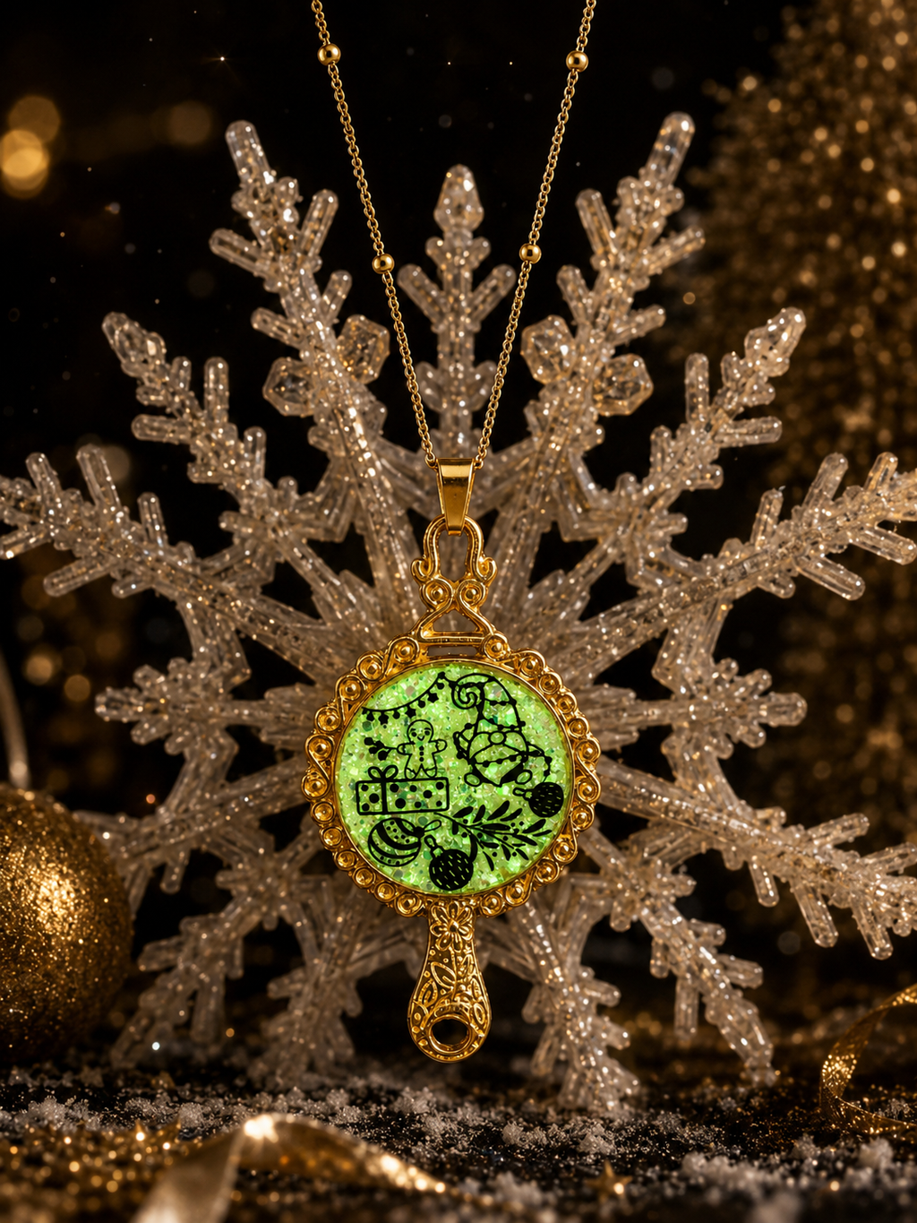 Collier L’Éclat Magique de Noël Fluorescent – Création Artisanale Plaquée Or 18 Carats