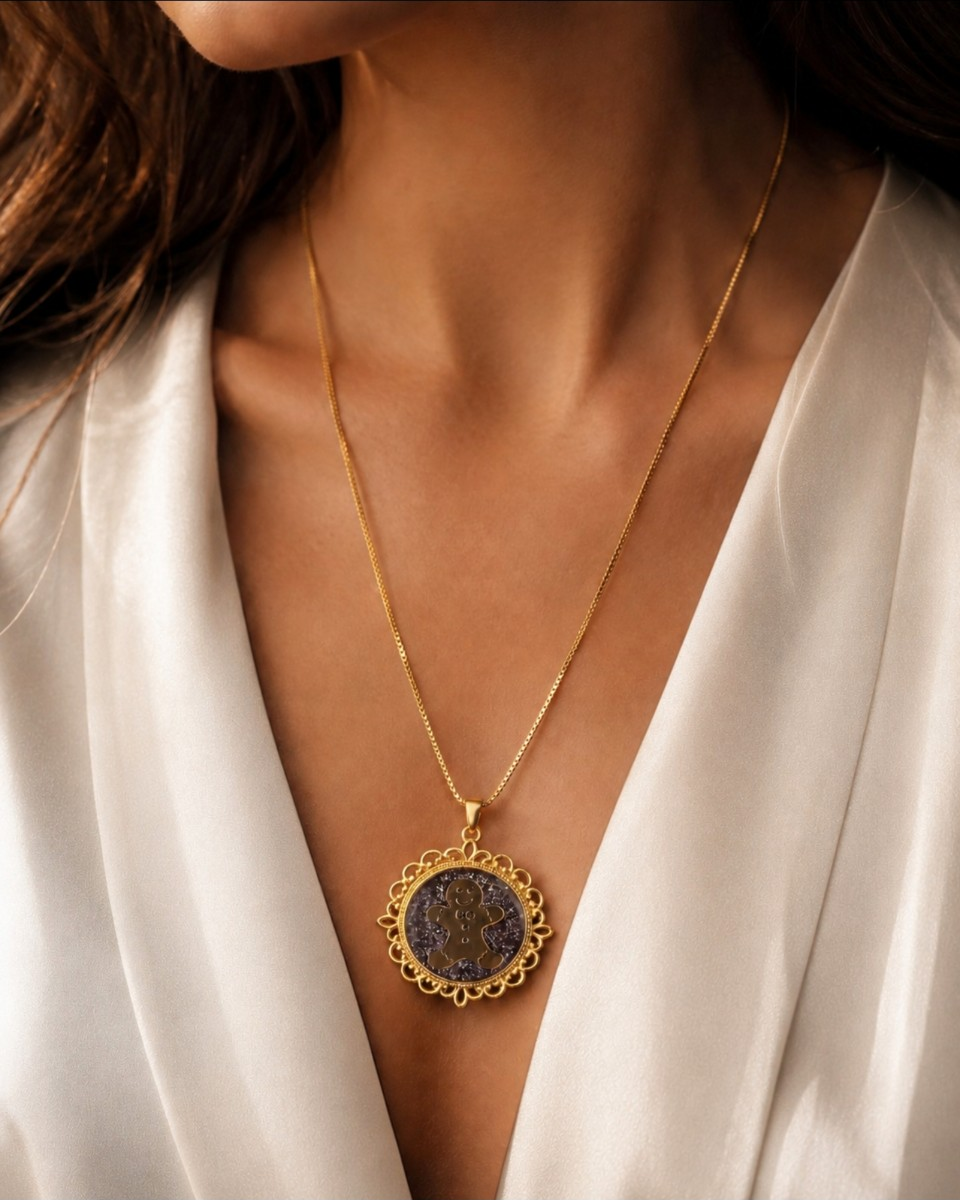 Collier bonhomme pain d’épices thermochromique or