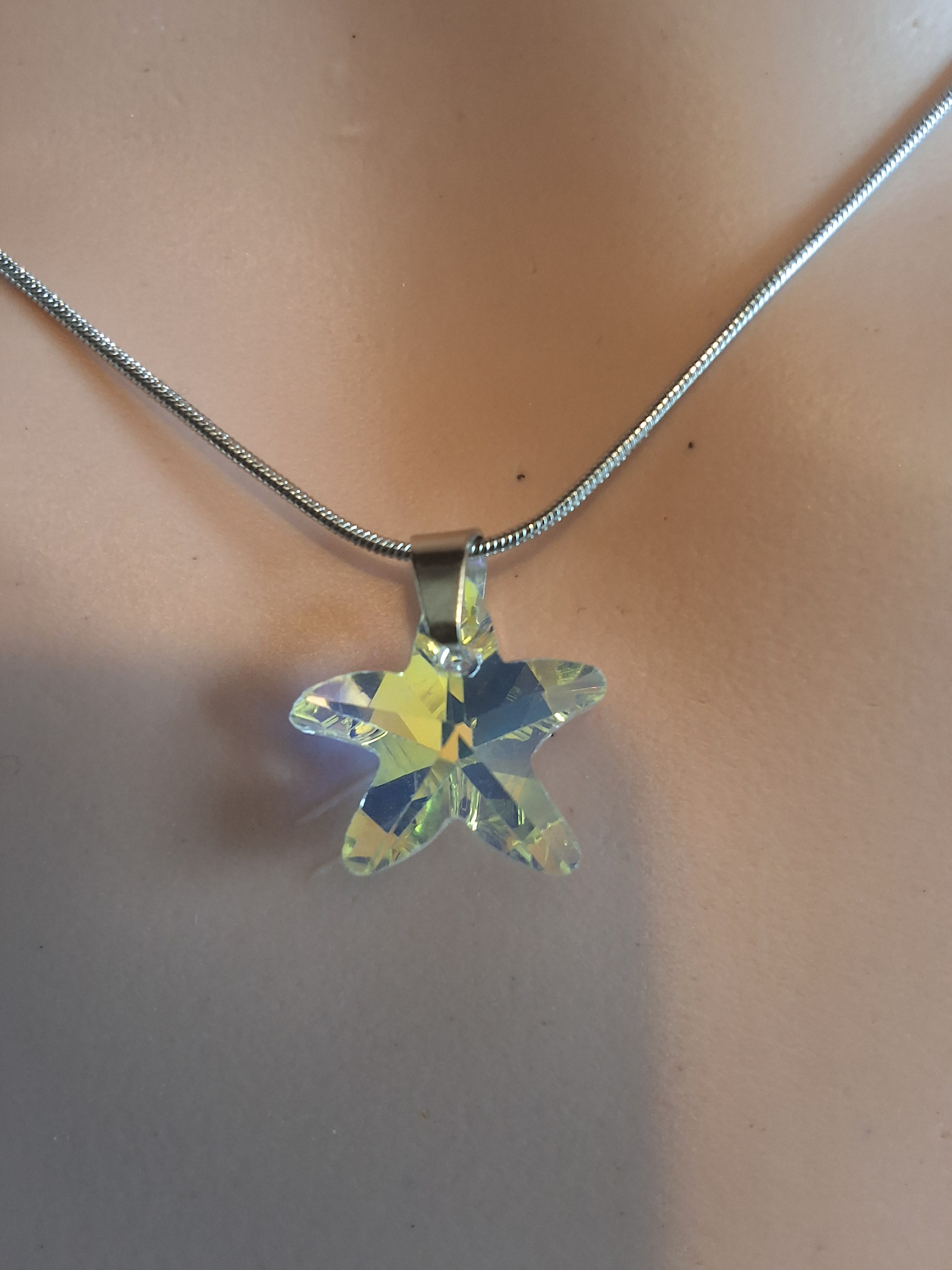 Collier petite étoile de mer 2 en cristal argent