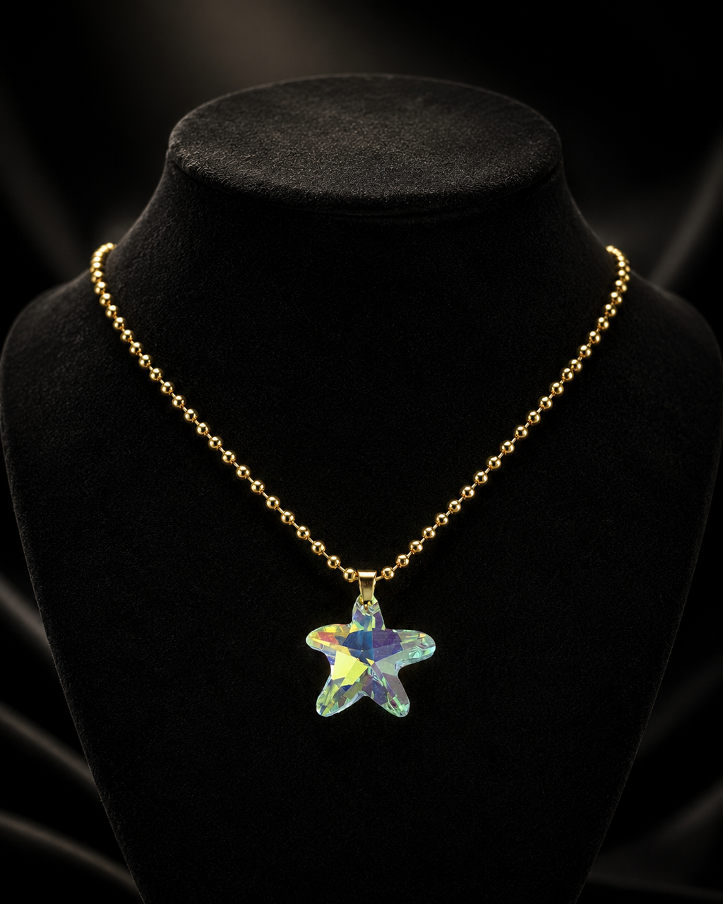 Le collier grosse étoile de mer en cristal doré