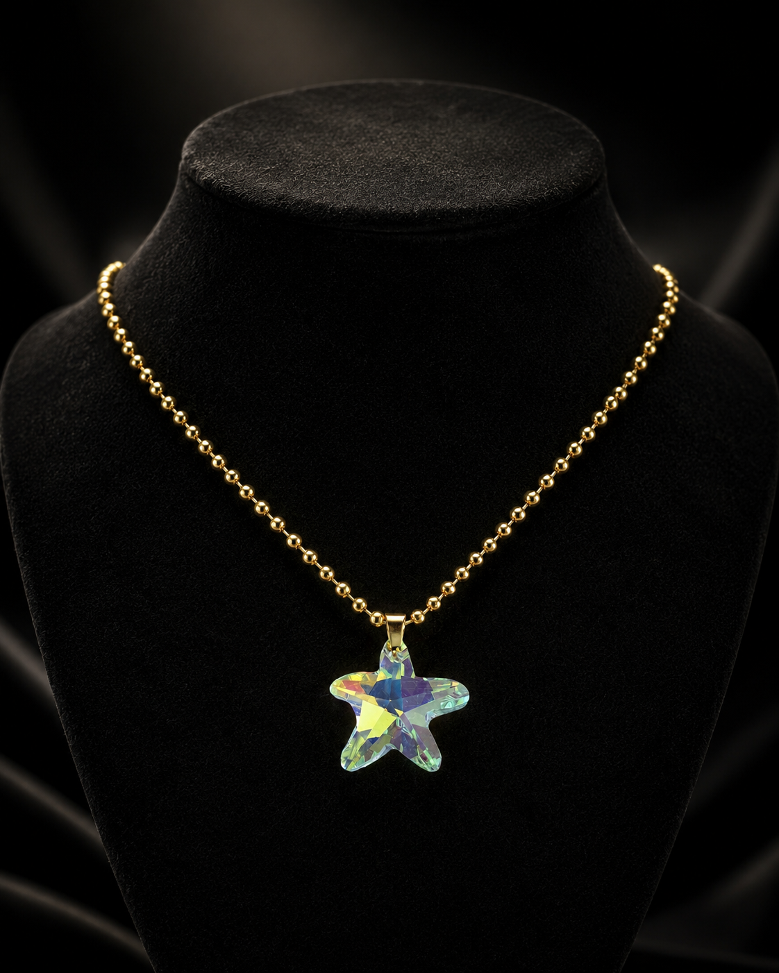 Le collier grosse étoile de mer en cristal doré