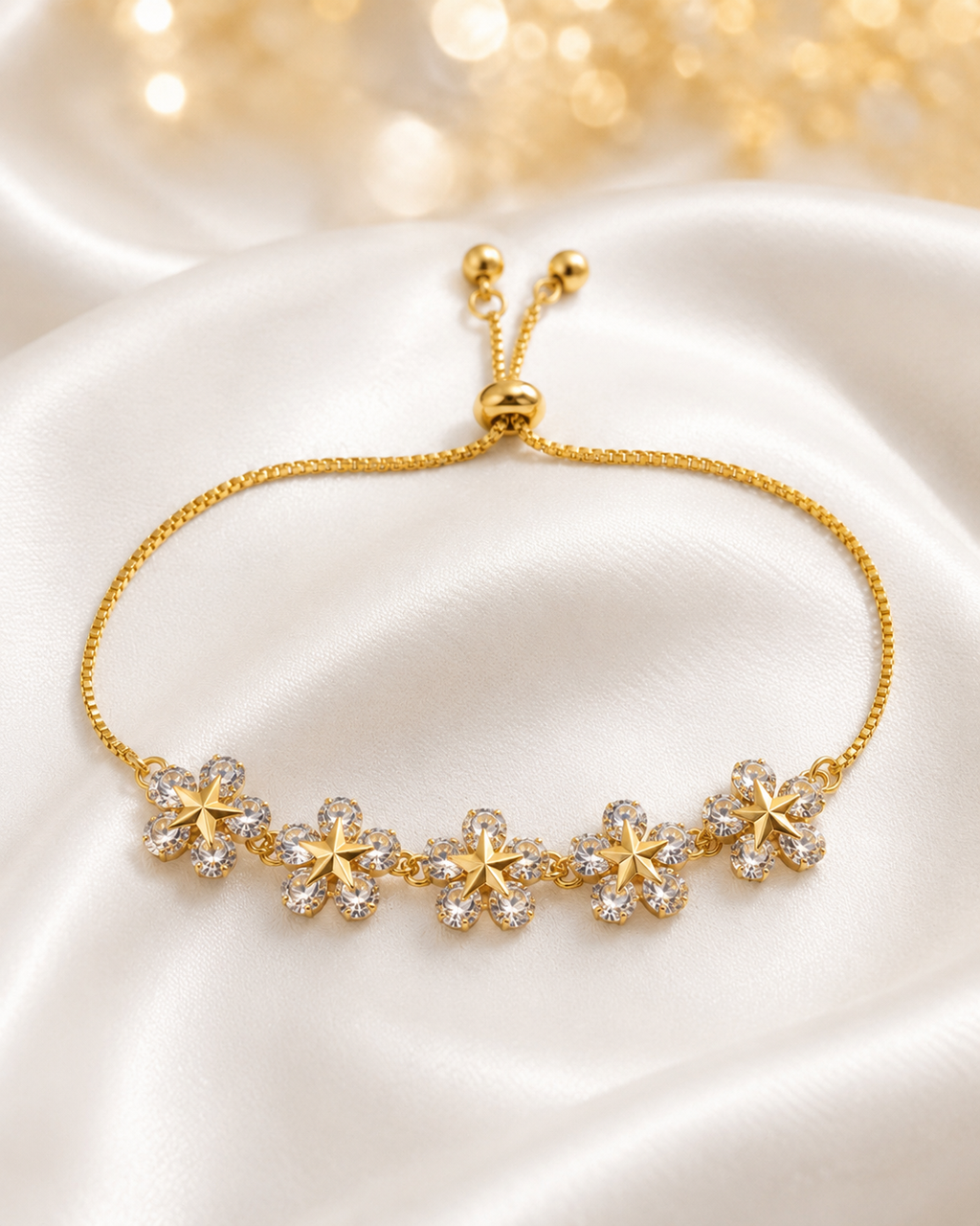 Bracelet floral étoilé doré à 5 oxydes.