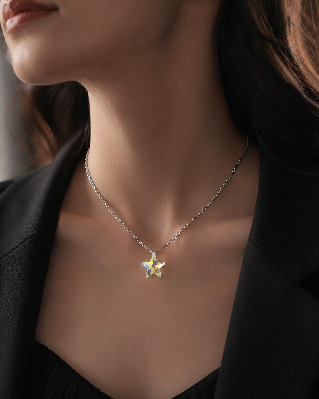 Le collier étoile céleste en cristal argenté ...