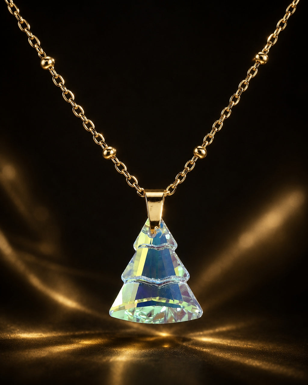 Le collier sapin en cristal doré